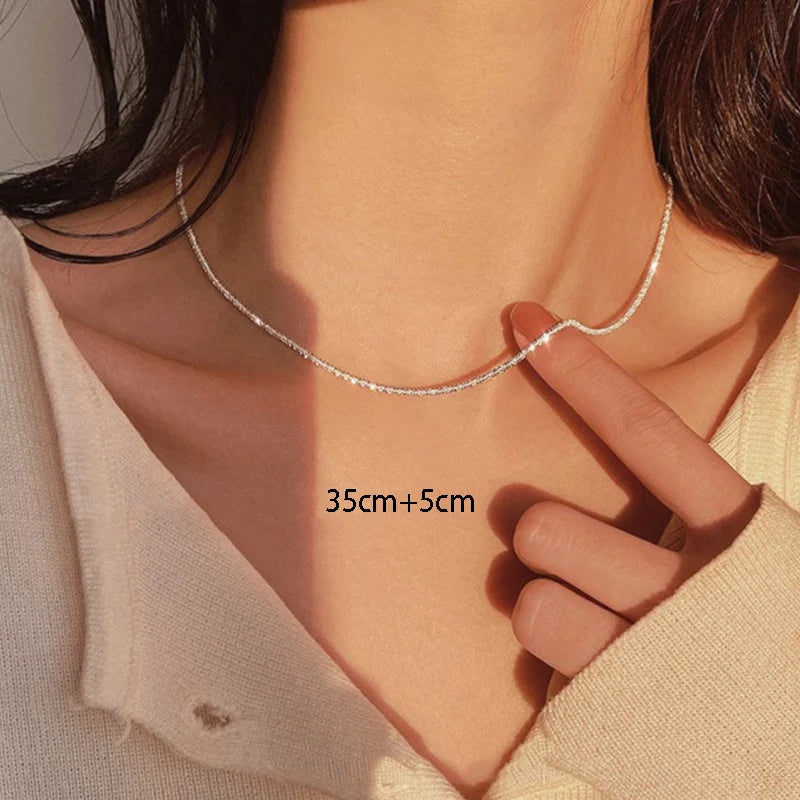 Silver Color Sparkling Necklace for Women Trendy Clavicle Chain Choker Girls Korean Wedding Party Jewelry Accessories