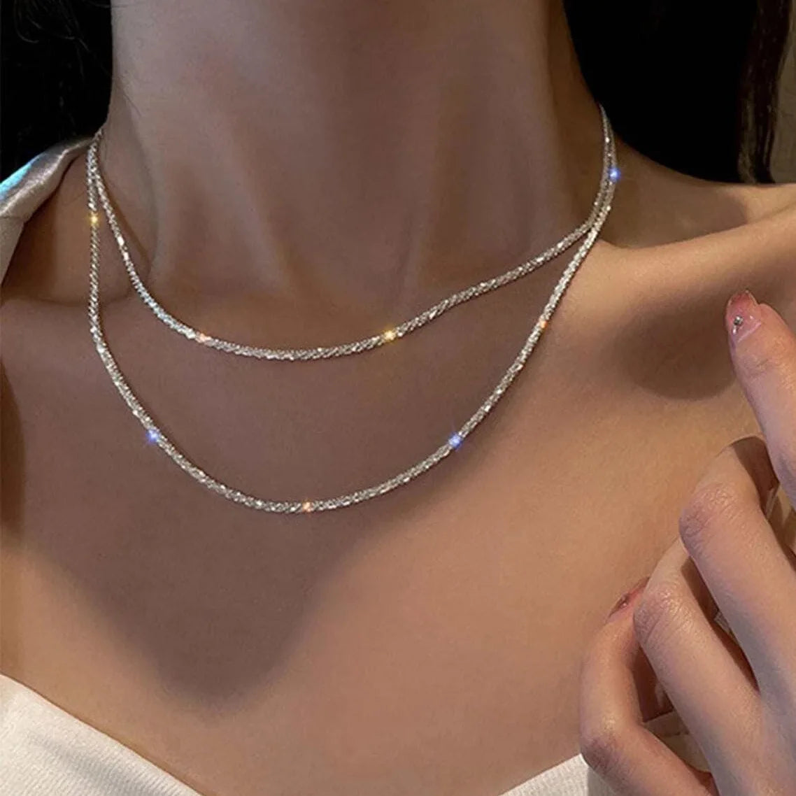 Silver Color Sparkling Necklace for Women Trendy Clavicle Chain Choker Girls Korean Wedding Party Jewelry Accessories